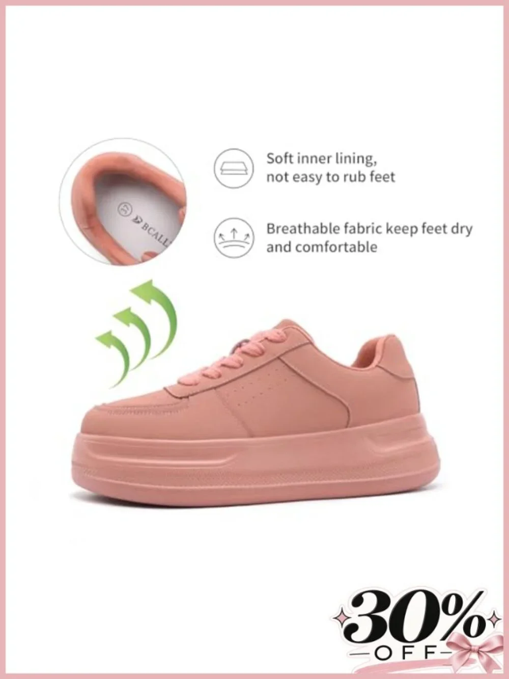 Platform Walking Sneakers Lace Up Lightweight Cushioned Foam Sole Women